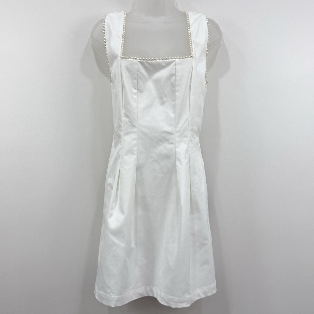 Lulus Pure Hearted White Pearl Square Neck Mini Dress XL Bridal Angelcore‎ Glam
